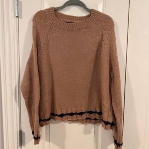 Wooden Ships Camel Crewneck Sweater with Black Accent